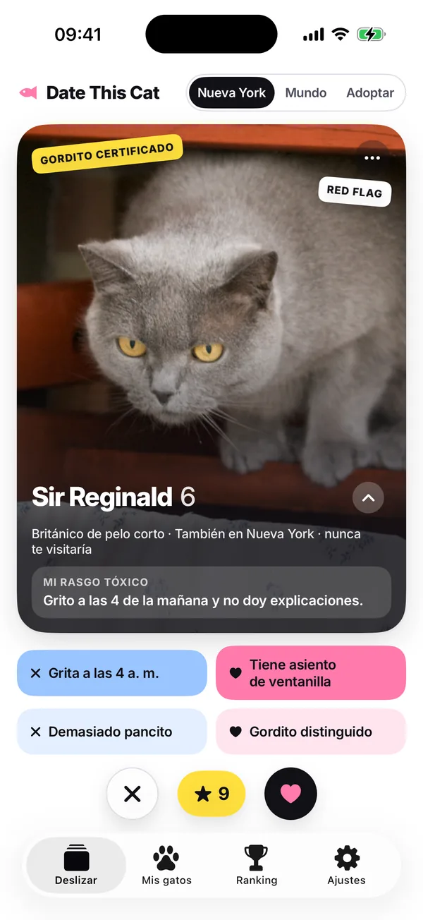 La pila en Mi ciudad, Nueva York en esta captura: Sir Reginald, “Británico de pelo corto · También en Nueva York · jamás te visitaría”.